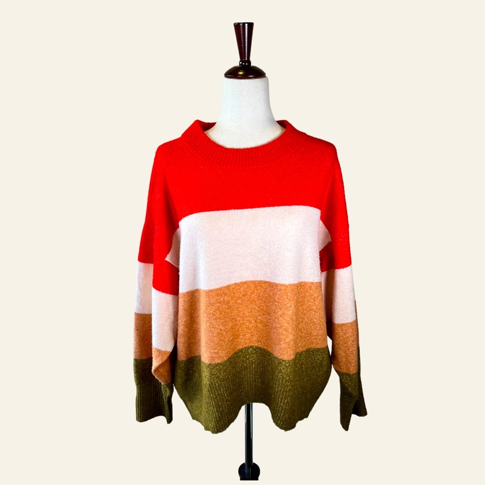 A NEW DAY Striped Colorblock Slouchy Oversized Sweater Soft Stretchy//Large